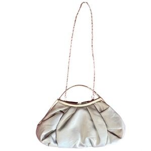 Y2K Silver Satin Handbag with Silver Chain Shoulder Strap